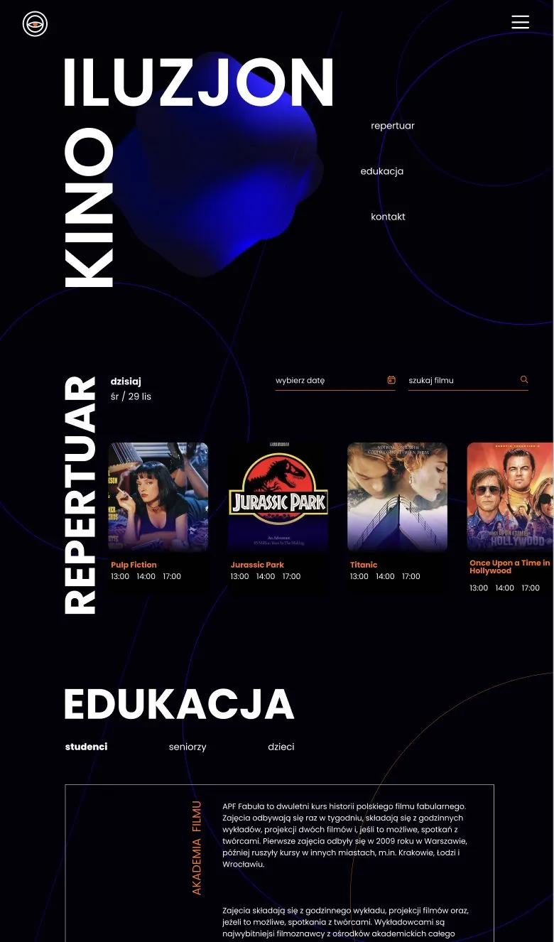 The redesigned Kino Iluzjon homepage